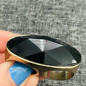 Black Faceted Oval Two-Finger Fashion Ring Sz 6.5/7